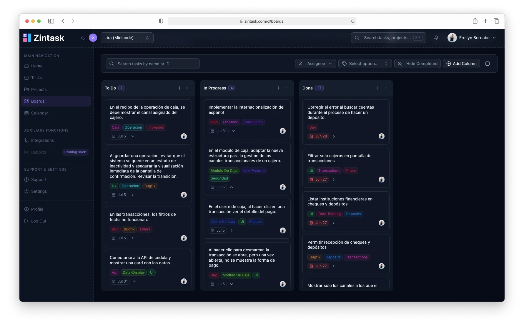Zintask Dashboard Preview
